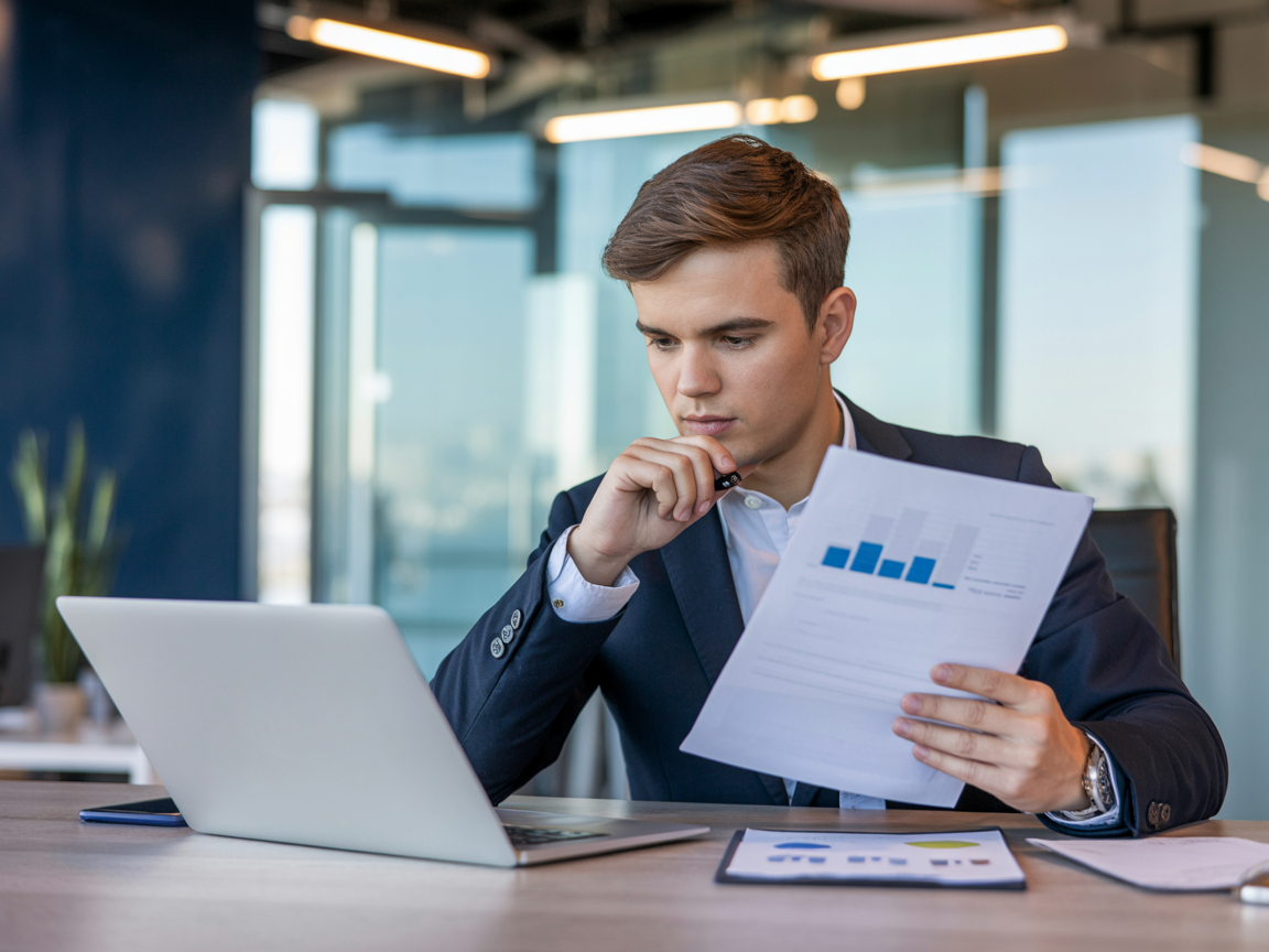 Professional reviewing documents